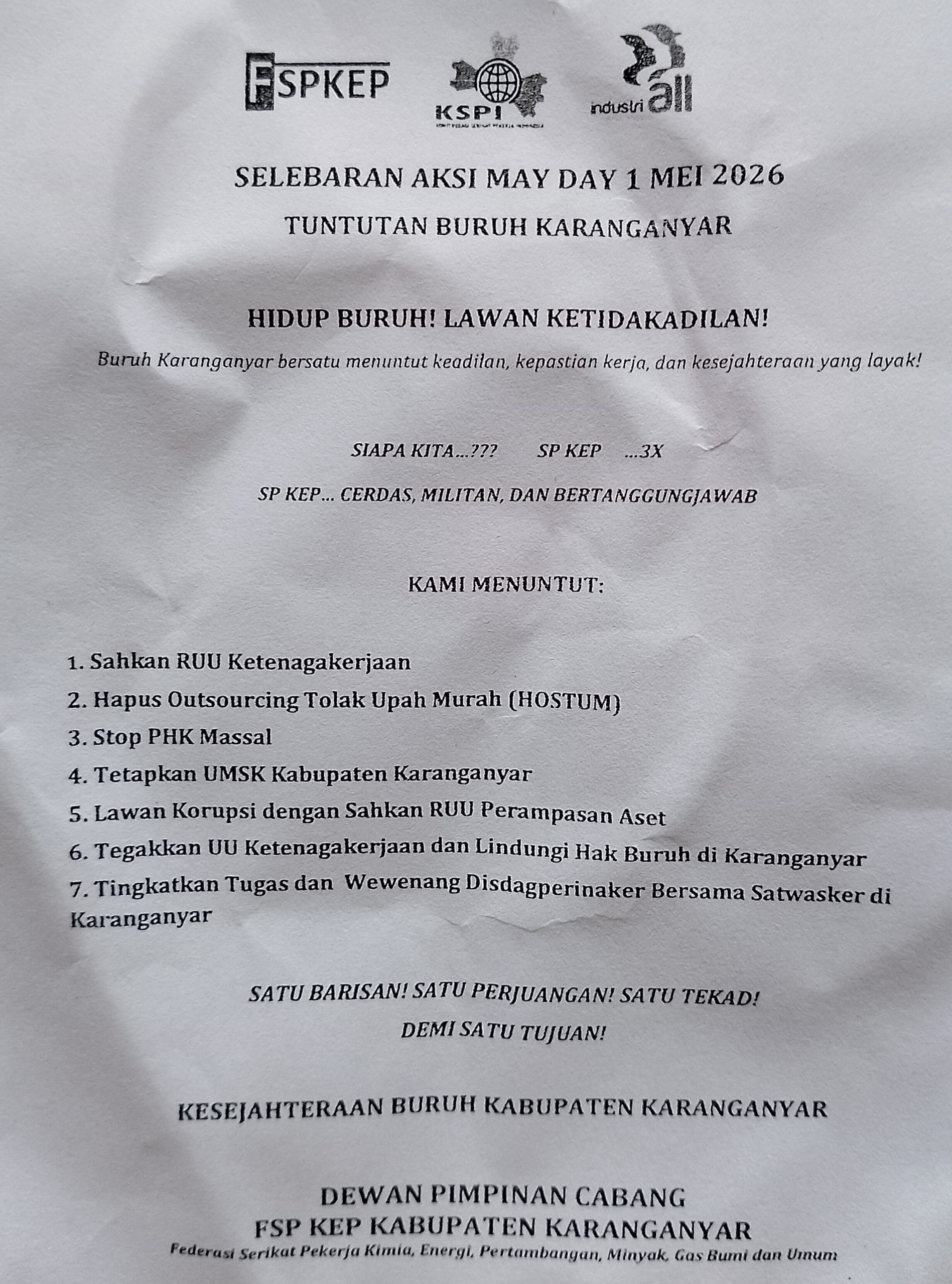 Poin-poin tuntutan Buruh